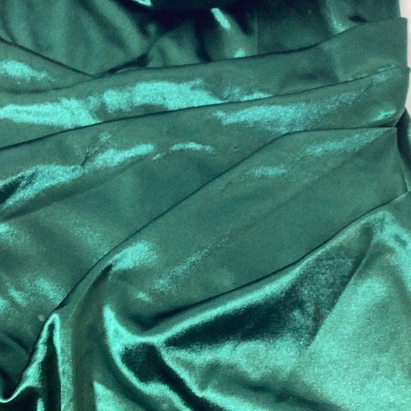 HONEY AND ROSIE SQUARE NECK STRETCH SATIN FAUX-WRAP - Picture 9 of 9